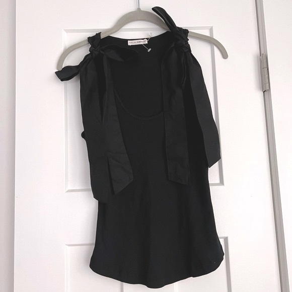 NWT Ulla Johnson Bailey Bow Shoulder Cotton Tank in Noir Black Size Small - Picture 6 of 11